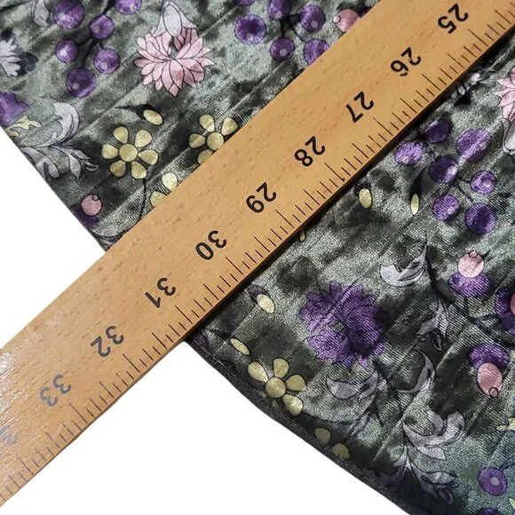 ModCloth Floral Pleated Green Velvet Skirt 1X Gold Waistband Retro Fairycore - Picture 6 of 16